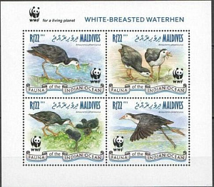 Мальдивы, 2013, WWF, Птицы, 4 марки  в малом листе